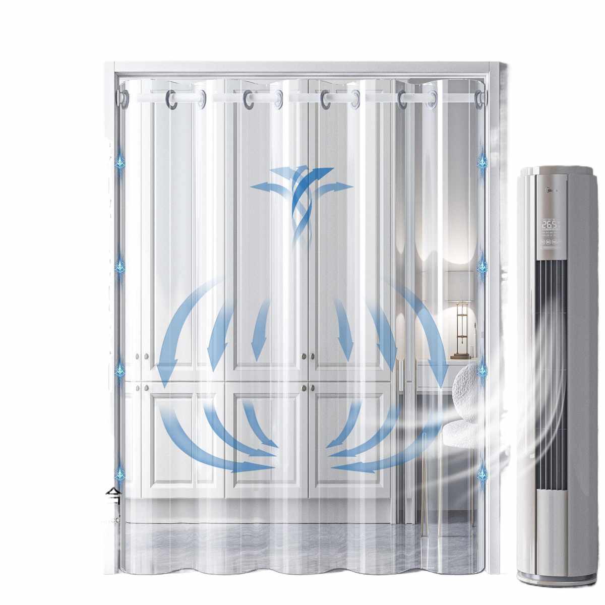 夏季防走冷气空调隔断磁吸门帘免打孔透明挡风厨房防油烟遮挡帘子