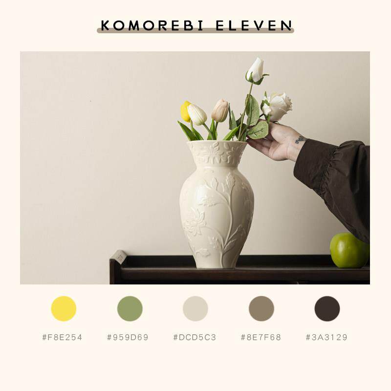 KOMOREBI法式田园陶瓷创意浮雕花卉花瓶客厅花器家居民宿装饰摆件