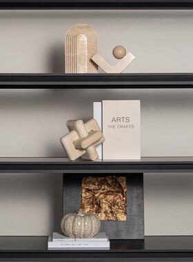 侘寂风抽象艺术品摆件高档民宿酒柜餐边柜陈列黄洞石复古组合装饰