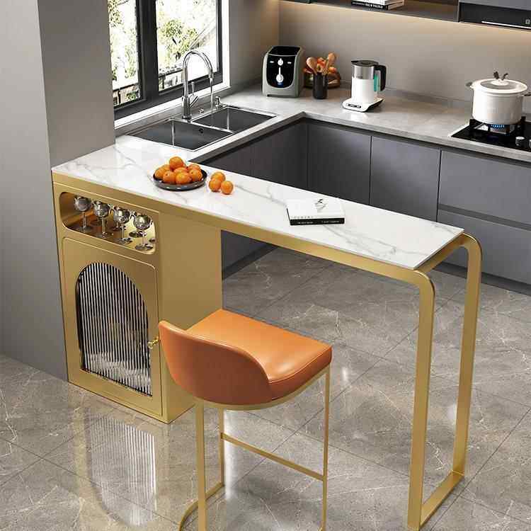 G*岩板开放式厨房吧台隔断柜奶油风家用客厅阳台高脚桌餐吧一体靠