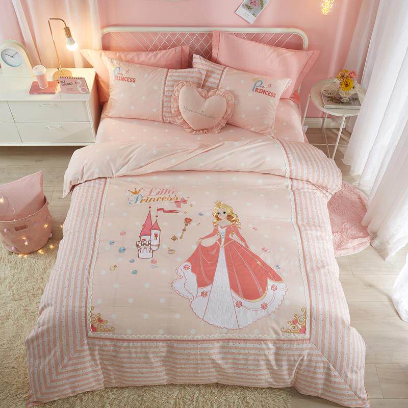 高档儿童棉床件套女孩公四主风卡通床单被套三件套笠男纯孩全棉床