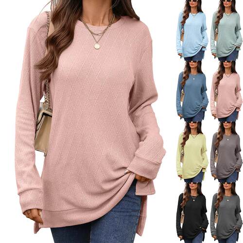 Round neck geometric long sleeved T-shirt top for women
