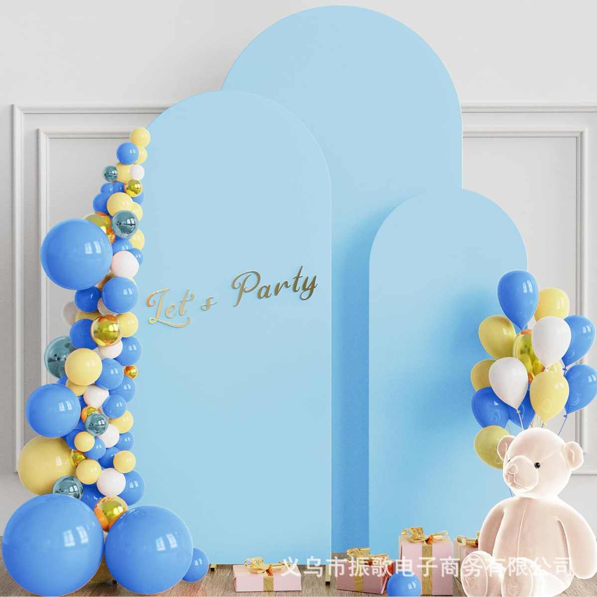 婚庆布置道具门形铁艺气球拱门支架带加厚弹力布罩生日派对背景