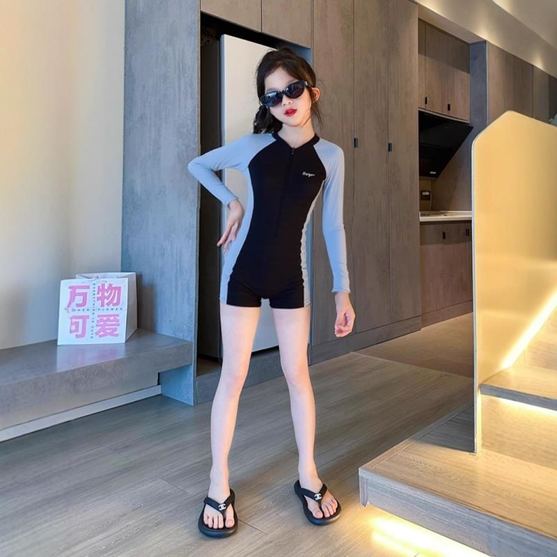 英国Next Kiss女童连体泳衣夏季2025新款儿童长袖防晒中大童泳装