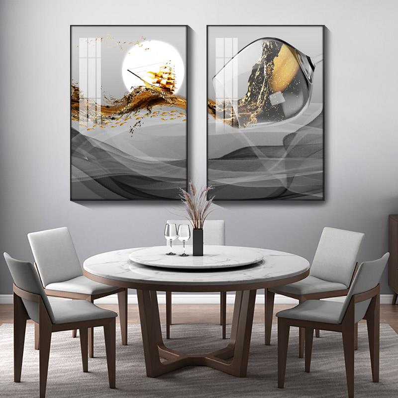 装饰画餐厅酒杯组合两联墙画客厅玄关背景墙挂画轻奢创意饭厅壁画图片