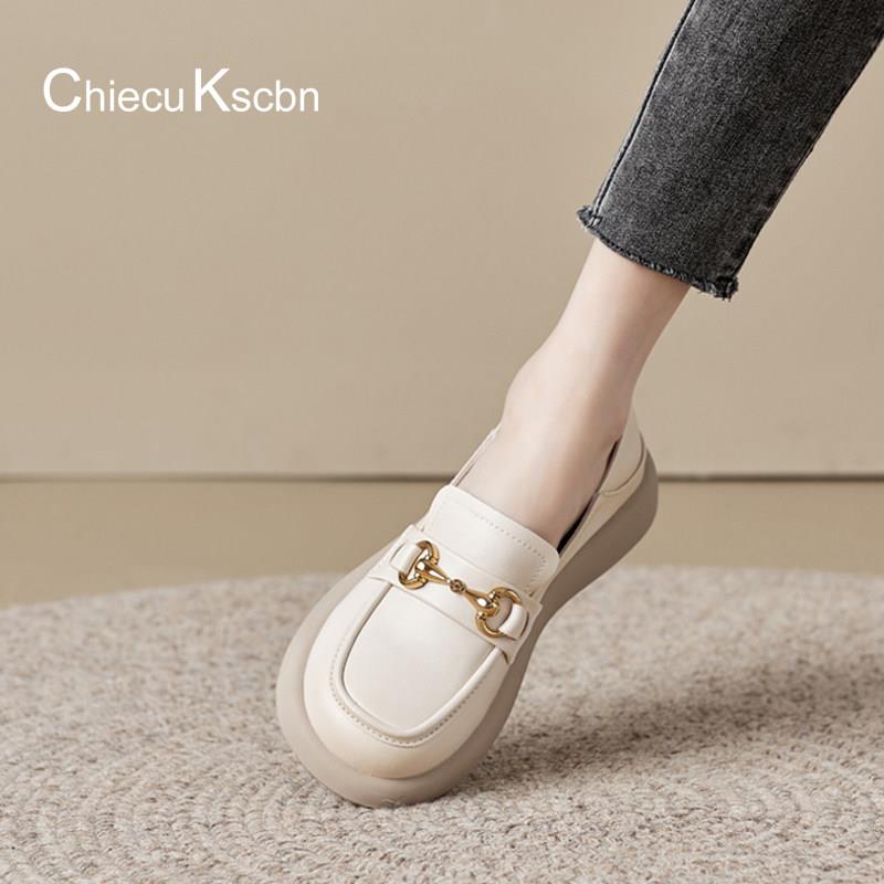 Chiecu Kscbn品牌女鞋厚底百搭皮鞋女2025新款时尚气质休闲小白鞋
