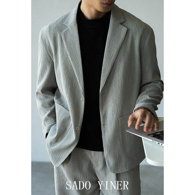 SADO YINER春季新款日系微皱阔版易打理休闲西服套装男士商务西装