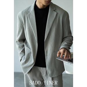 SADO YINER春季新款日系微皱阔版易打理休闲西服套装男士商务西装