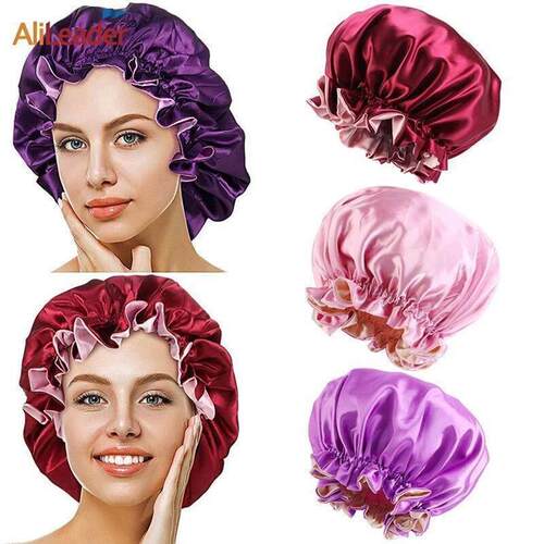 Logo Silk Satin Night Sleep Cap Hair Bonnet Hat Silk Reversi