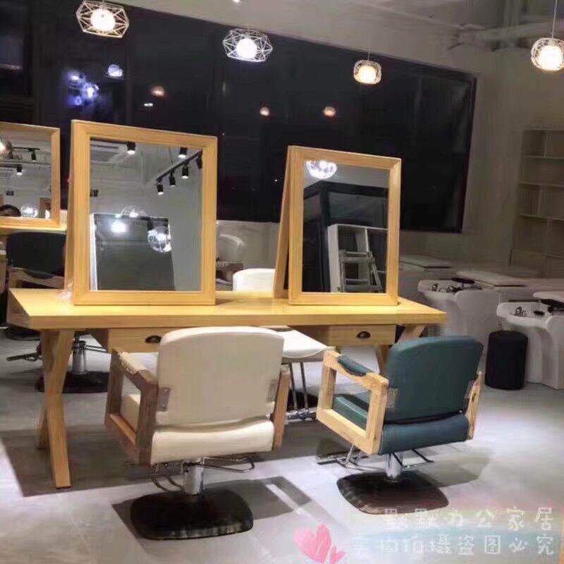 实木理髲店镜台发廊专用美发烫染桌化妆店镜台覆古理髲店双面镜台