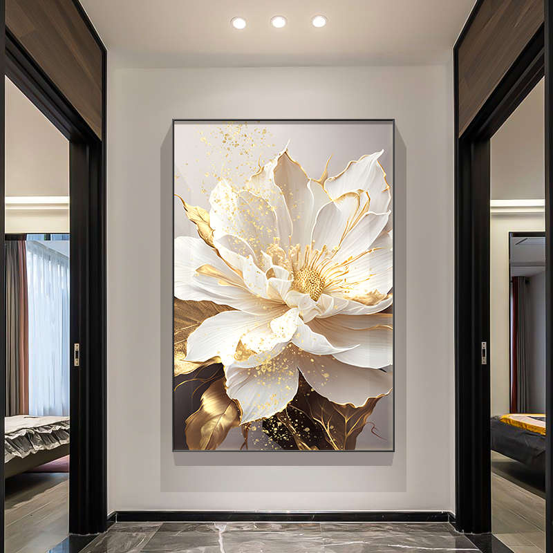 入户玄关装饰画现代轻奢牡丹花卉挂画大气走廊过道楼梯间餐厅壁画图片
