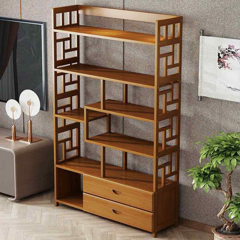 博古架楠竹新中式隔断简约现代小展示摆件架子实木茶室客厅置物架