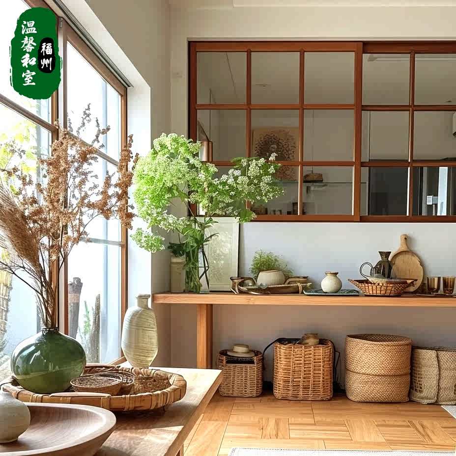 花格木窗框架推拉玻璃日式窗实木室内隔断窗户定制厨房木质折叠窗