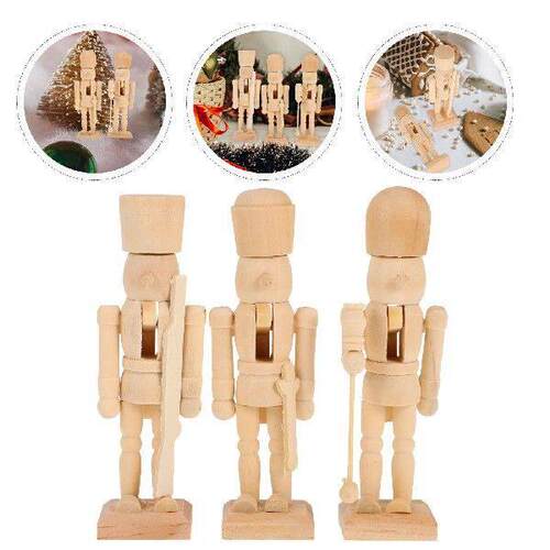 3 Pcs Puppet White Embryo Walnut Soldier Nutcracker Puppets