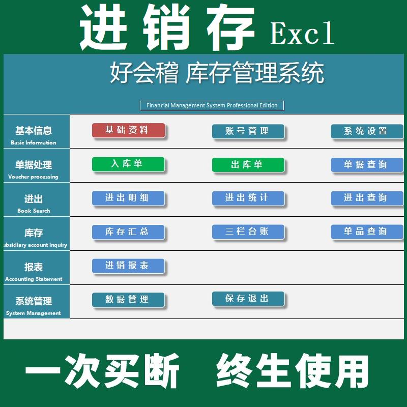 进销存excel进出入库管理软件采购销售单据打印仓库存系统计表格