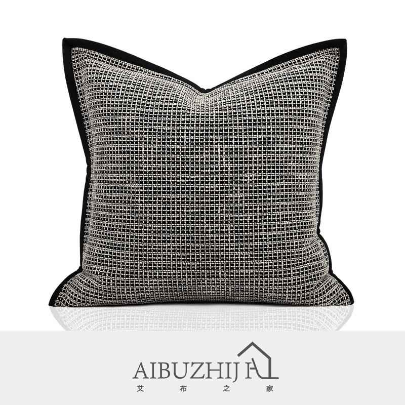 北欧ins轻奢风沙发样板间简约现代灰黑色包边定制抱枕床头靠垫包