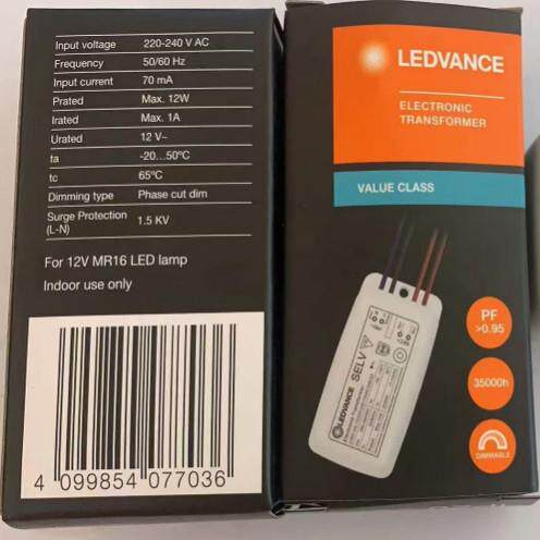 LEDVANCE 12W调光电子变压器 适配MR16灯杯LED驱动器 12V 30W变压