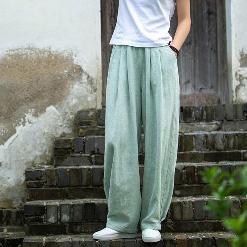 极速居士裤女2026新中式文艺复古棉麻灯笼裤砂洗宽松佛系打坐禅裤
