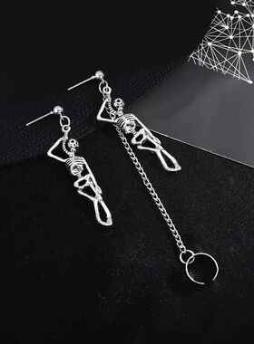 Skeleton Earrings Asymmetric Chain Earclips个性耳夹耳环