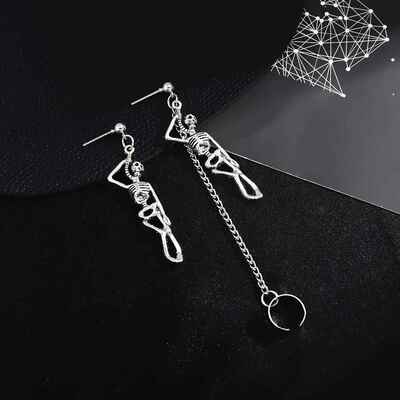 Skeleton Earrings Asymmetric Chain Earclips个性耳夹耳环