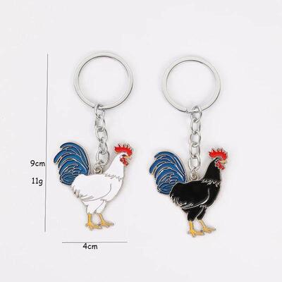 Chicken Rooster Key Chain 黑公鸡钥匙扣白鸡挂件钥匙圈饰品