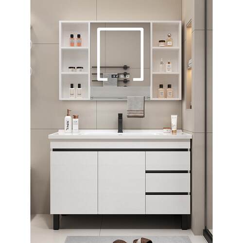 卫生间洗脸盆柜组合落地式实木浴室柜陶瓷一体盆洗手池洗漱台新款