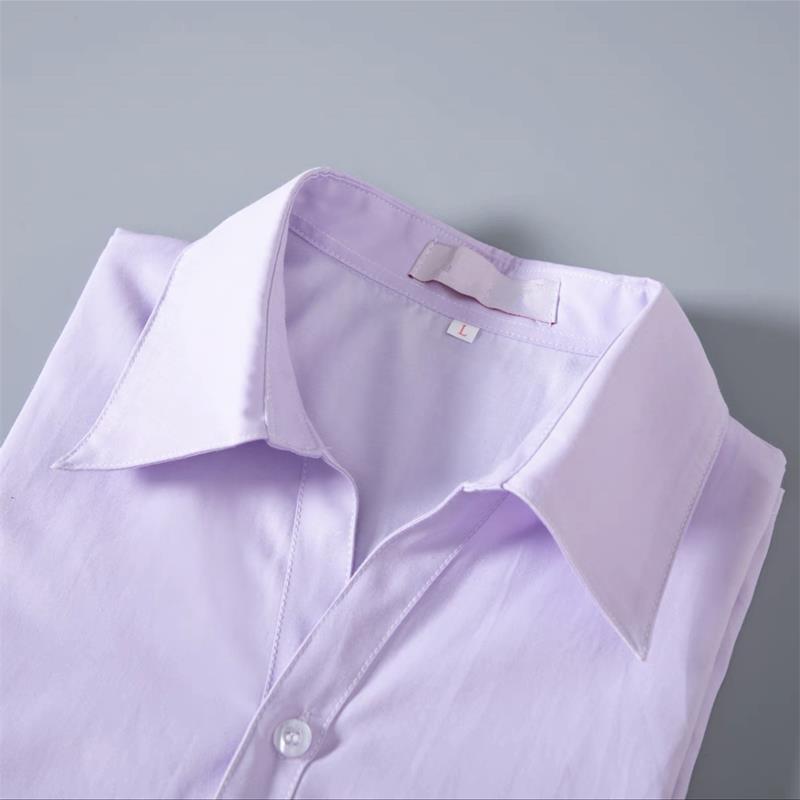 新款淡紫色衬衫女百搭平面工作服上班服正装长袖衬衫V领制服收腰