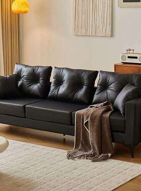 沙发小户型公寓租房屋公室服GOZ装店皮家用双三办人位黑色出沙发