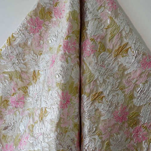 油画亮丝大花朵浮雕舞台服提花面料小清新挺括多色箱包色织窗帘布