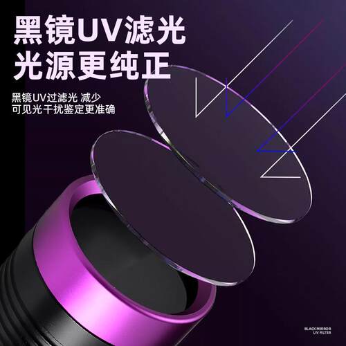 新款UV紫光灯鉴定检专用手电筒紫大功测率365mJC-T50外线宠物n验