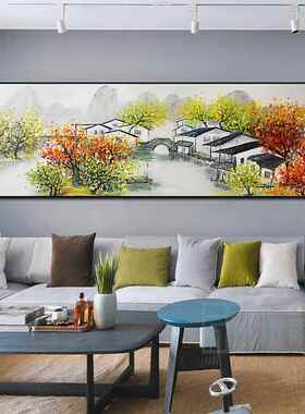 主卧床头挂JOJ画温馨山水画中式房背间壁新画沙发茶厅室装饰客景