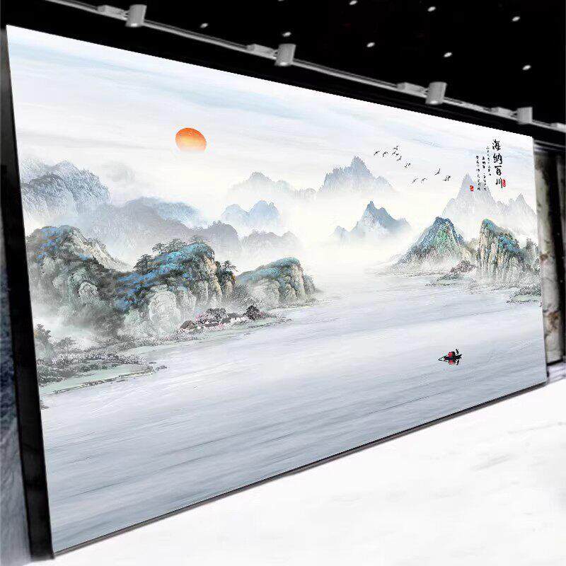 新中式竹木纤维电视背景墙集成墙板水墨山水画碳晶板影视墙护墙板