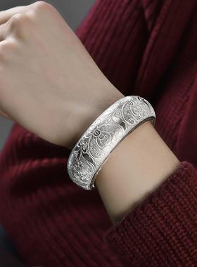 正品款银手镯宽面29024年新宽工版时尚99纯银女年轻款手个性定制