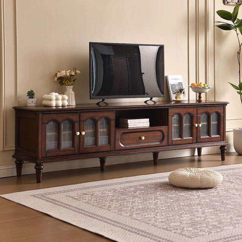 实木电视柜法式复古影视柜家用客厅高矮酒柜小户型电视柜茶几
