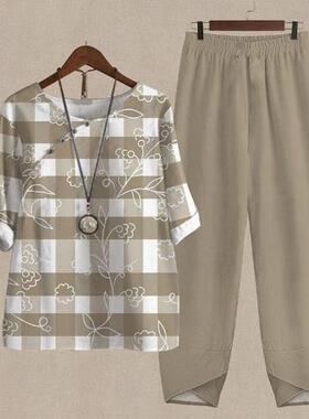 Women's sleeve printed top and pants in two sets