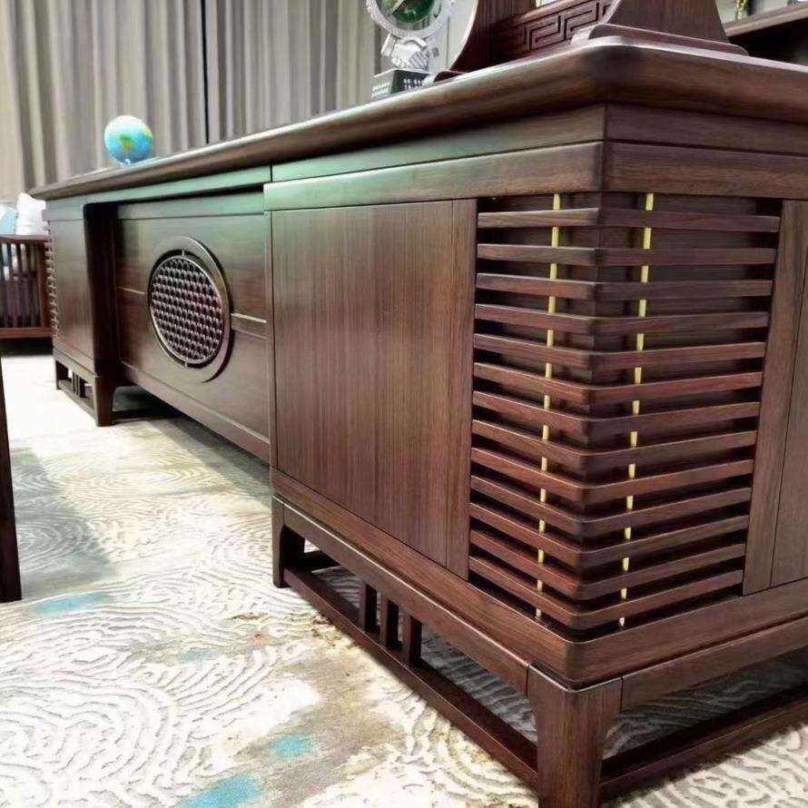 新中式办公桌子原实木老板桌椅组合现代大班台禅意大气总裁办公室