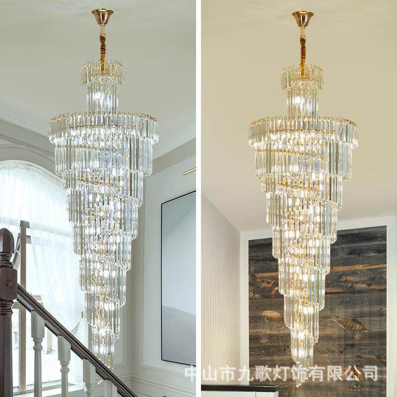 复式楼中楼吊灯轻奢水晶灯别墅客厅楼梯间吊灯后现代旋转长吊灯