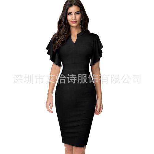 Lotus leaf sleeves, short sleeves, hip hugging, slimming