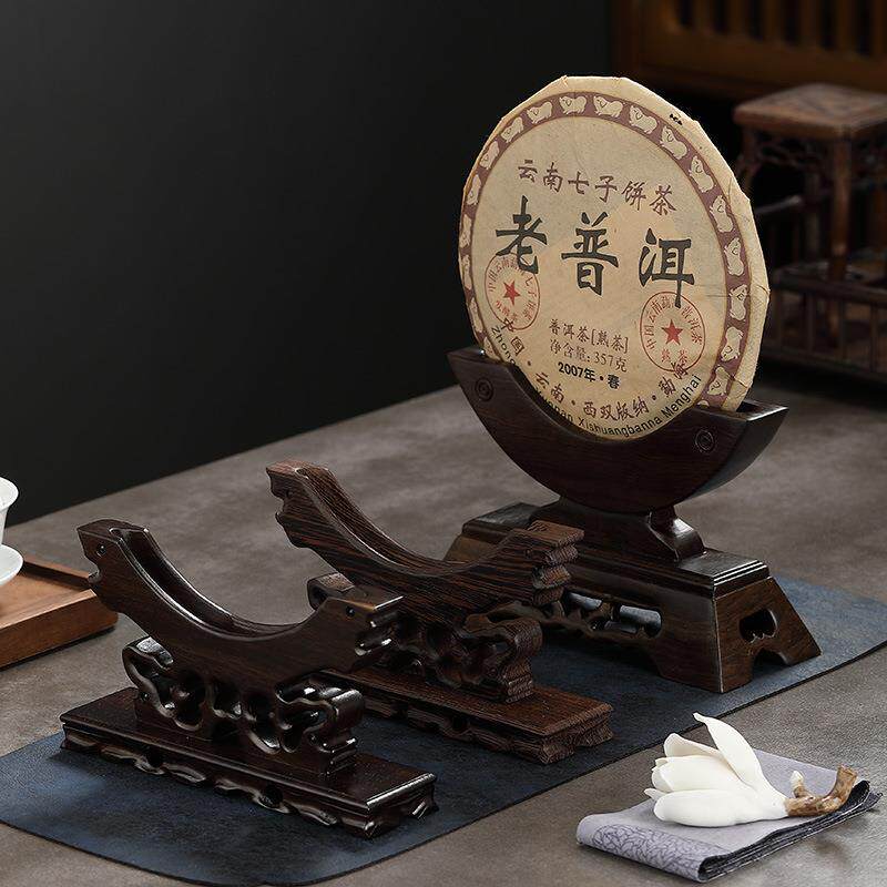 普洱茶饼展示架黑檀实木茶架鸡翅木茶叶支架茶具配件茶饼架茶架托
