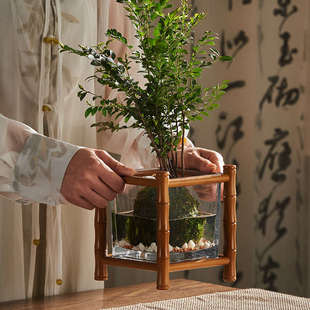 桌面小花架中式仿古迷你花几绿植摆件置物架办公室桌上装饰花架子