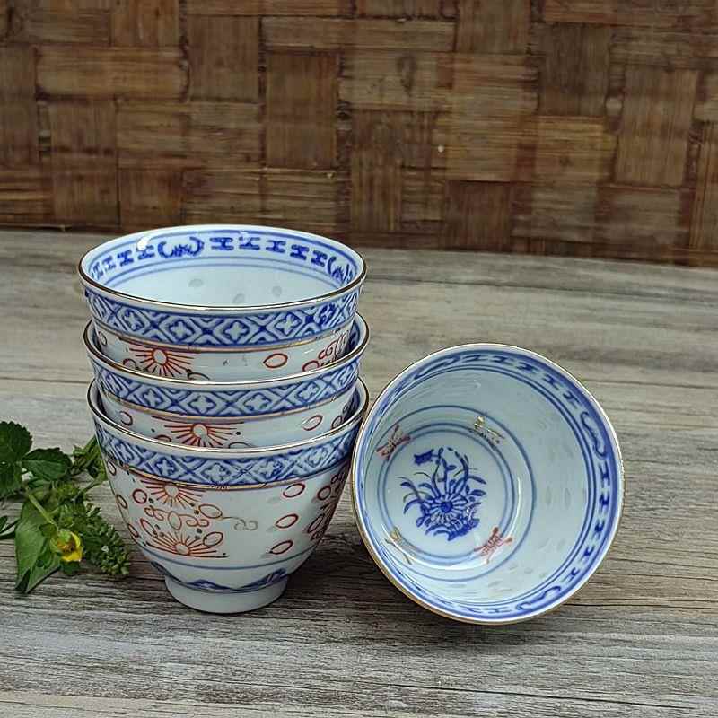 酒杯单个陶瓷传统复古中式白酒杯景德镇老式玲珑釉下彩家用泡茶杯