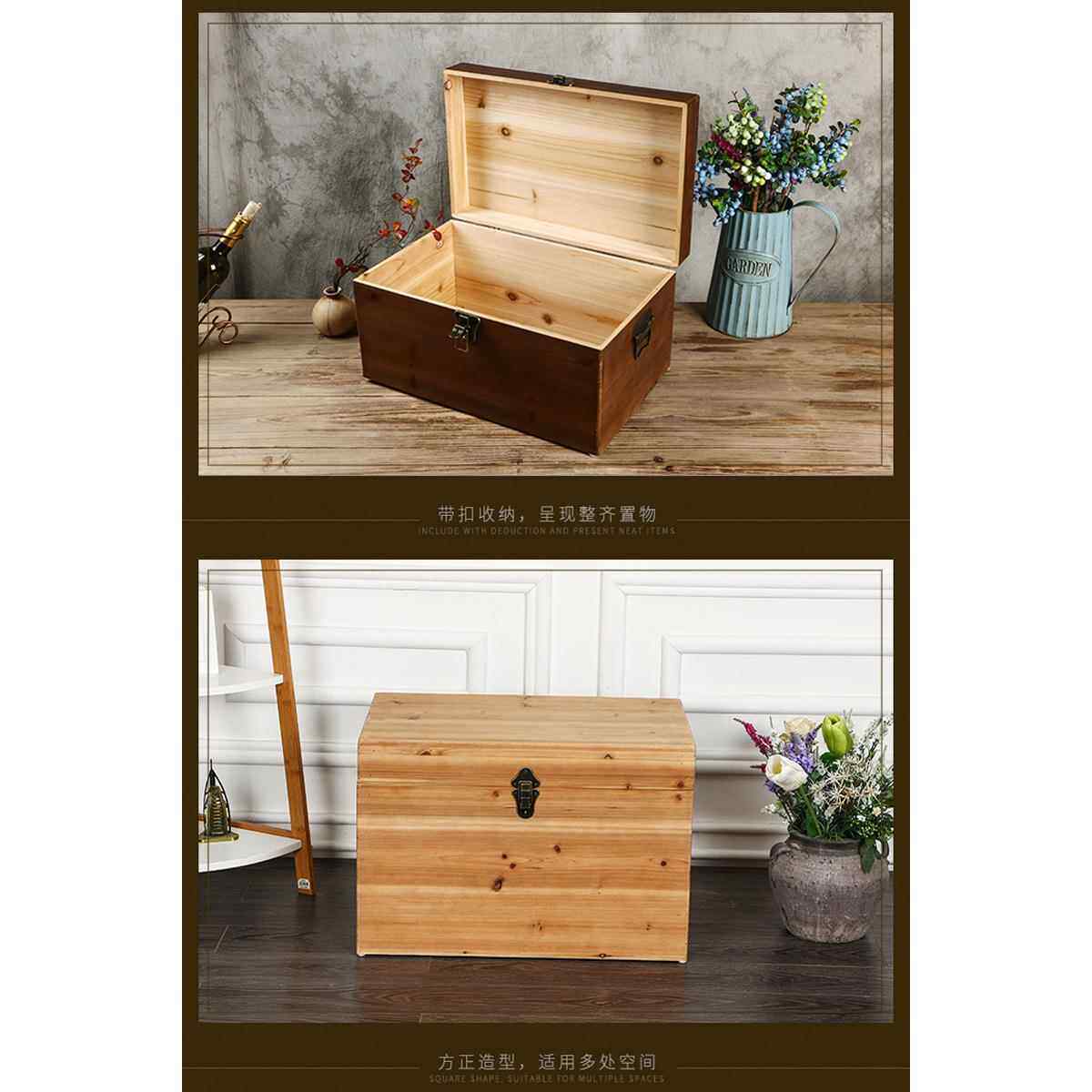 XEI3现货特大可号木整箱子被子衣服BY木色实收纳理储物箱坐凳锁带