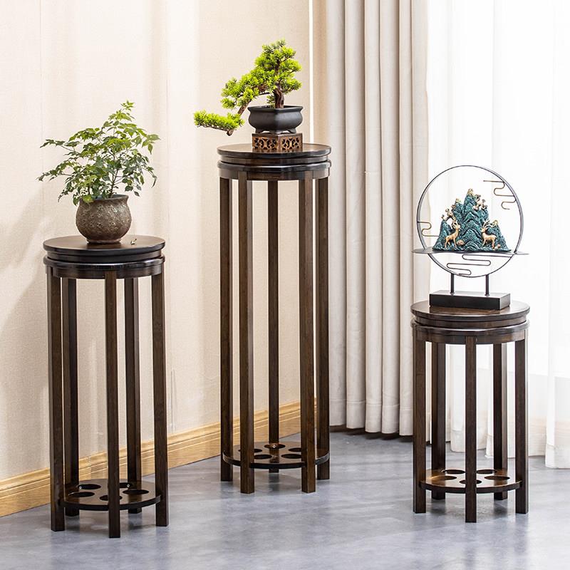 竹客厅花架阳台花台经典灯架子盆景架圆形花几彷实木形展示架花盆