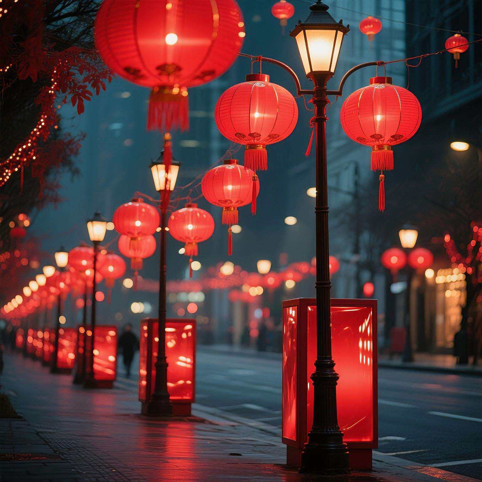 户外中国结路灯太阳能外挂防水发光节日装饰灯高杆红灯笼节能