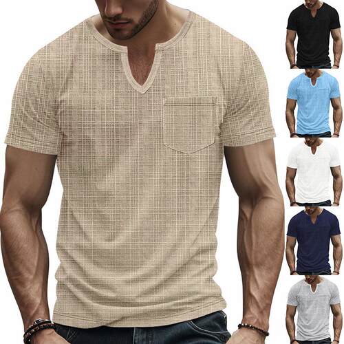 Men's imitation hemp bamboo knot breathable collar short