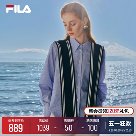 FILA Emerald斐乐女子披肩衬衫2024夏季竖纹休闲时尚女装上衣