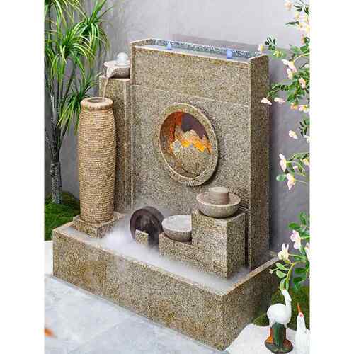 石庭院屏风墙流水系统家装庭院成品水景鱼塘背景墙公司屏风隔断