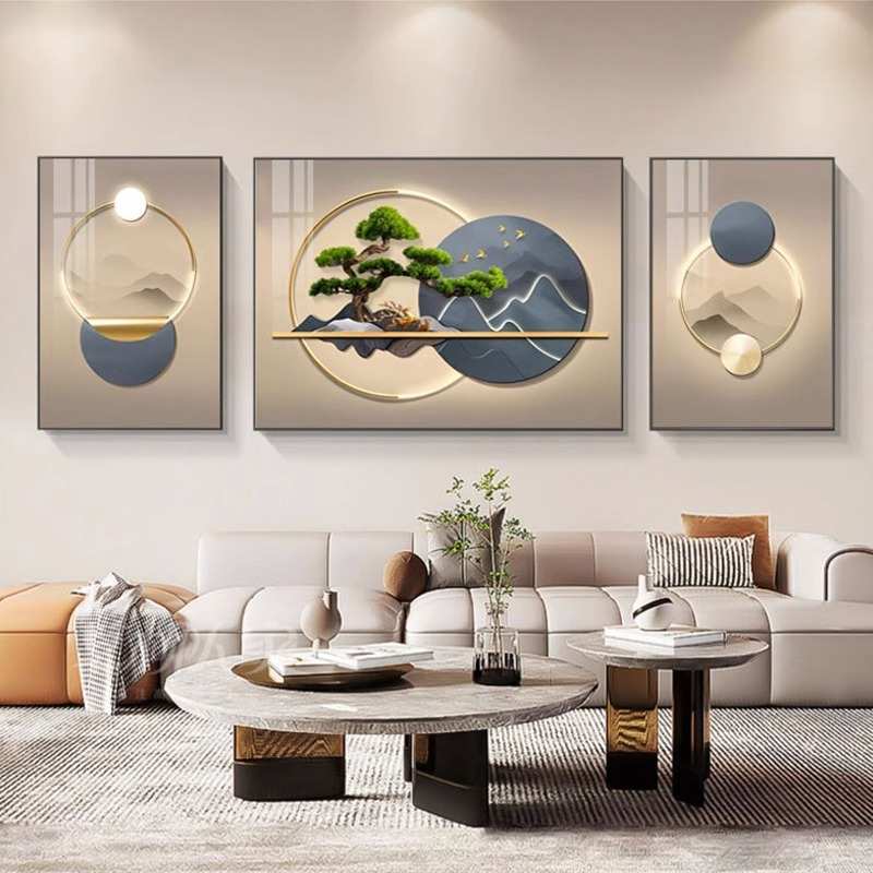 客厅沙发背景墙装饰画现代简约三联画轻奢大气时尚壁画晶瓷画挂画