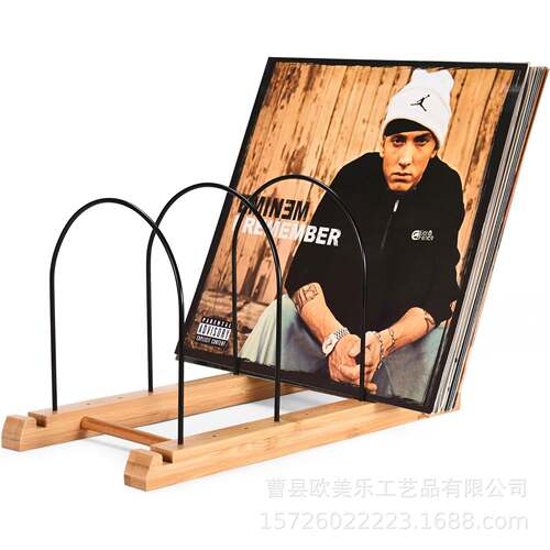 实木乙烯唱片存储架可调节木质唱片收藏架桌面相册支架收纳架