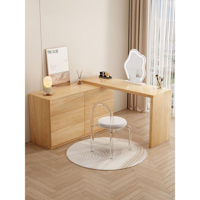 实木梳妆台斗柜卧室化妆台斗柜一体收纳柜家用书桌化妆桌奶油斗柜